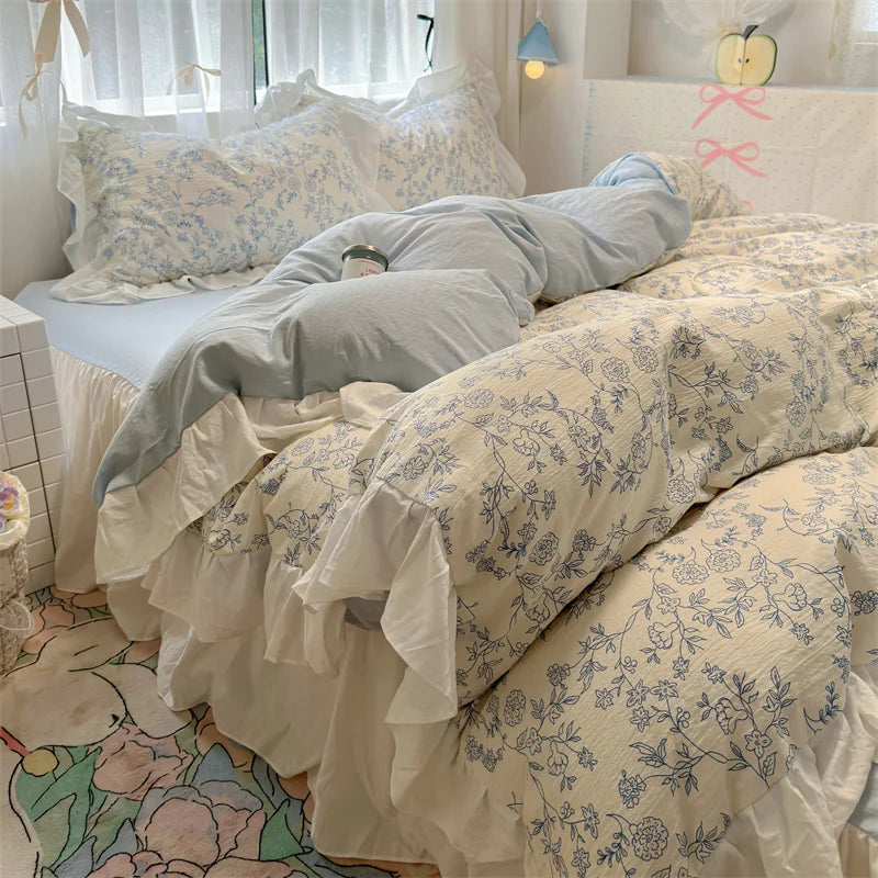 Korean Style Bedding Set with Pillowcase bed sheet Full Size Bed Linen Duvet Cover Set