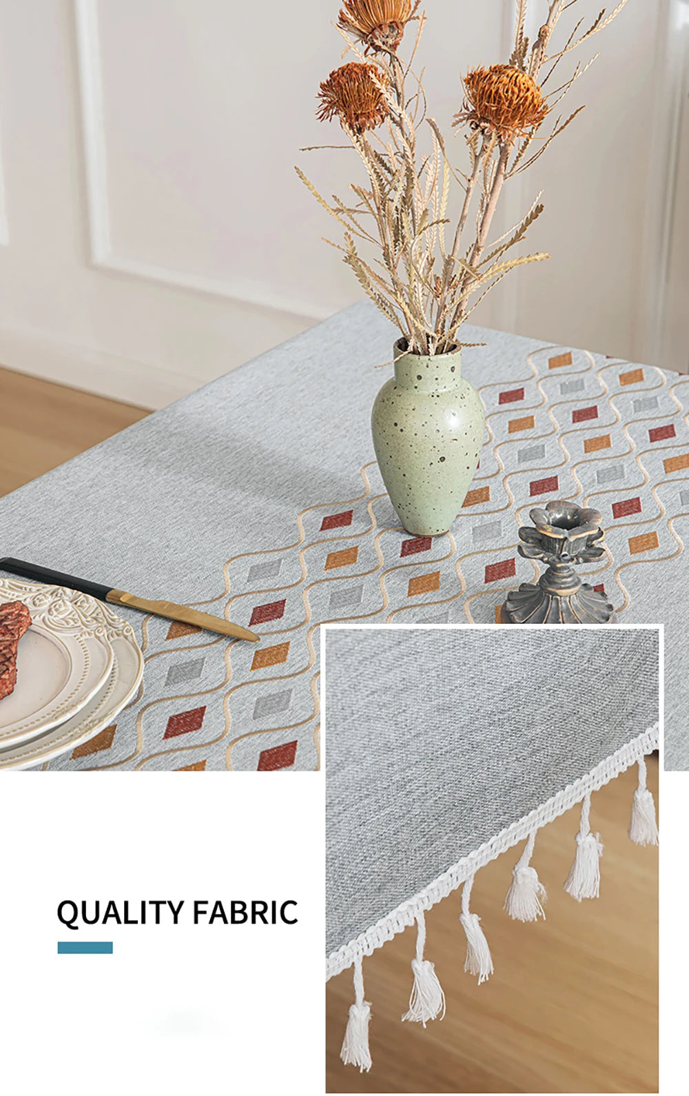 Rustic Embroidery Tablecloths Cotton Linen Coffee Leaves Pattern Rectangle Waterproof Table Covers for Kitchen Living Room Decor