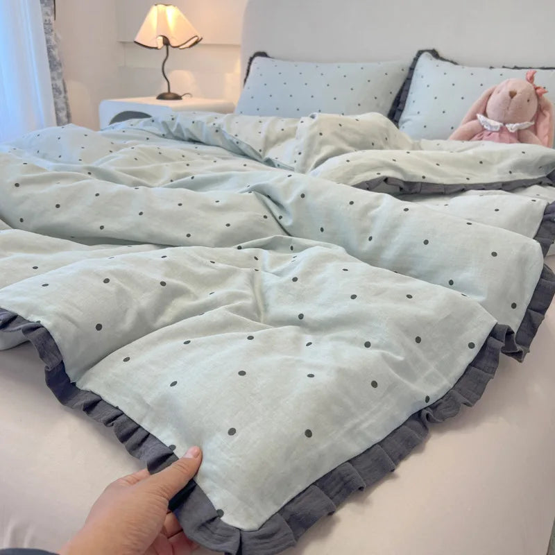 French Cotton Muslin Bedding Set Washed Double Layer Duvet Cover Bed Linen Summer Breathable Sheets Cozy Skin Friendly