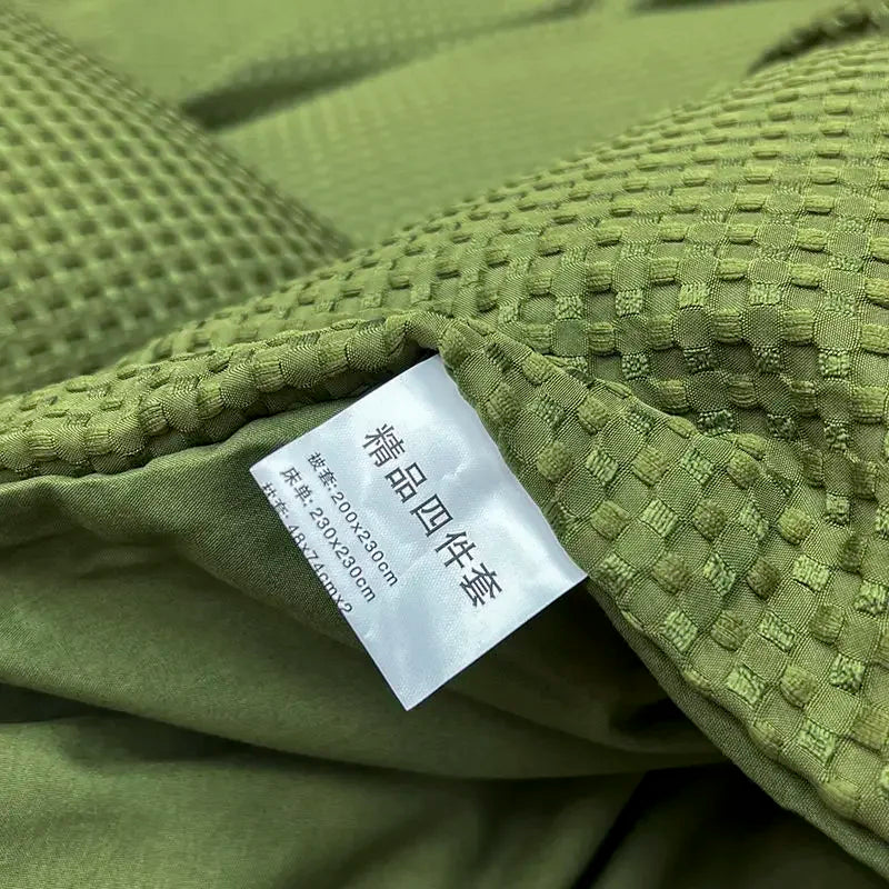 Bedding Set Cotton Waffle Olive Green Quilt Cover Bed Sheet
