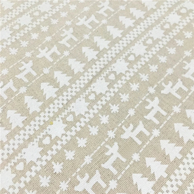 1/3/5M Linen Fabric Christmas Decoration White Snowflake Red Elk Print Linen Cloth Tablecloth Diy Handmade Backdrop