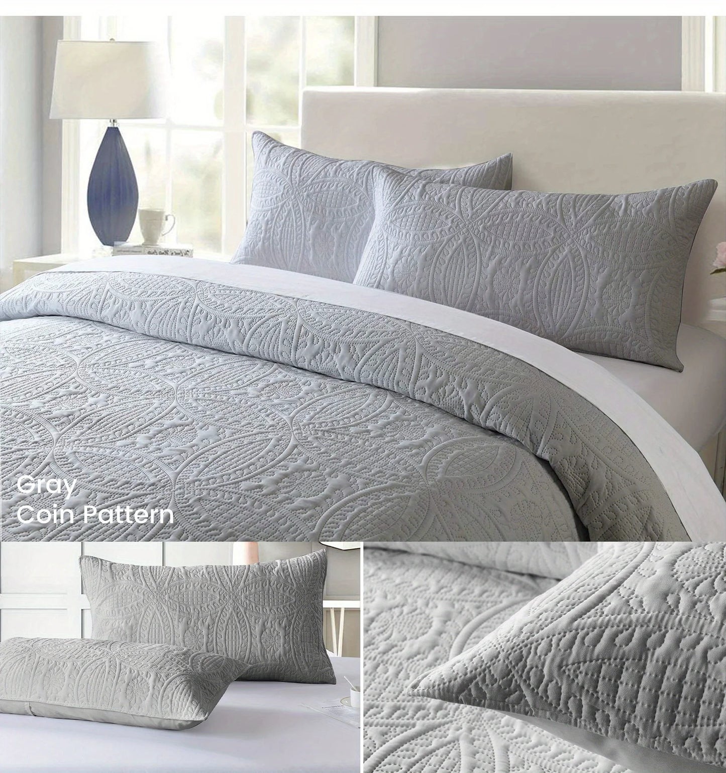 Cherryarn 2/3 Piece Piece Quilt Bedding Set, Lightweight Soft Quilt Bedspread Coverlet with Pillow Shams,Coin Pattern Quilt