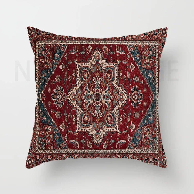 Red Moroccan ethnic style short plush pillowcase sofa cushion cover