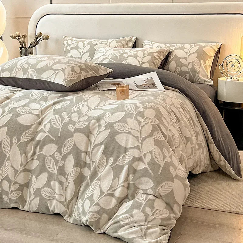 Four-piece Set Autumn and Winter Carved Coral Fleece Warm Quilt Cover Bedding