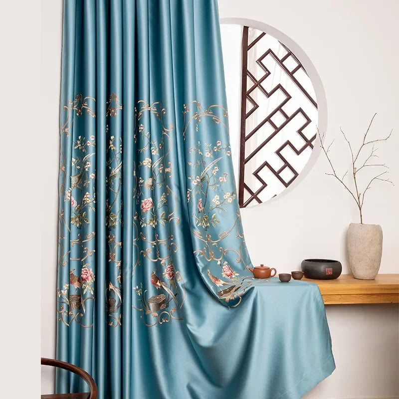 Embroidered Blackout Curtain For Living Room