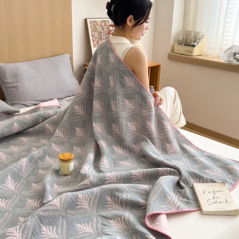 New cotton three-layer yarn towel quilt pure cotton office lunch break blanket sofa cover blanket shawl blanket Xia Liang quilt