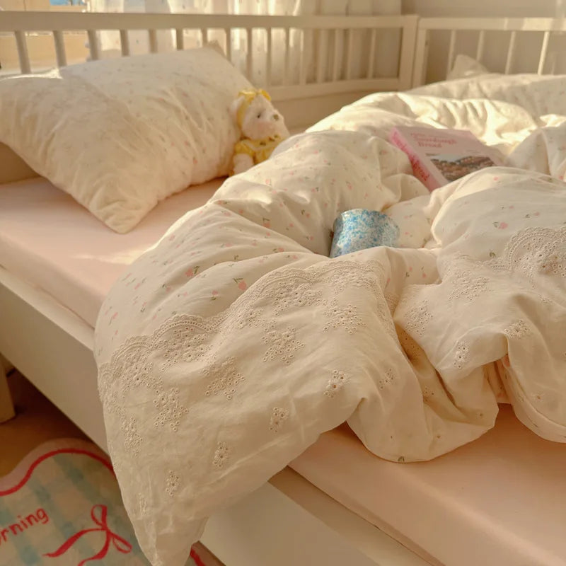 French Cotton Muslin Bedding Set Washed Double Layer Duvet Cover Bed Linen Summer Breathable Sheets Cozy Skin Friendly