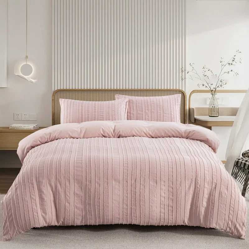 Beige Duvet Cover, Boho Tufted Microfiber Bedding Set.