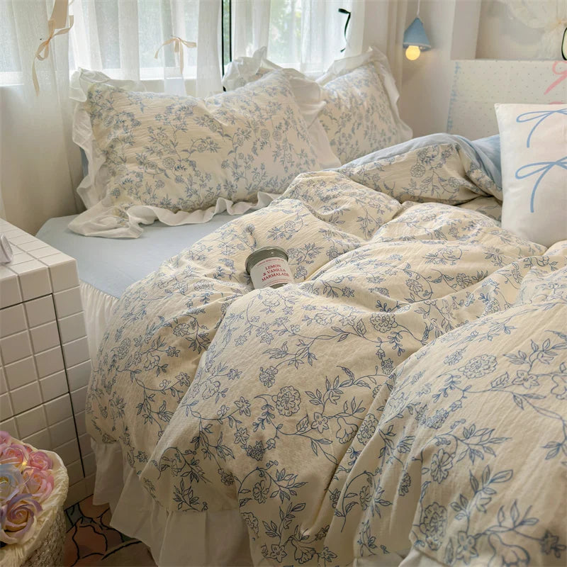 Korean Style Bedding Set with Pillowcase bed sheet Full Size Bed Linen Duvet Cover Set