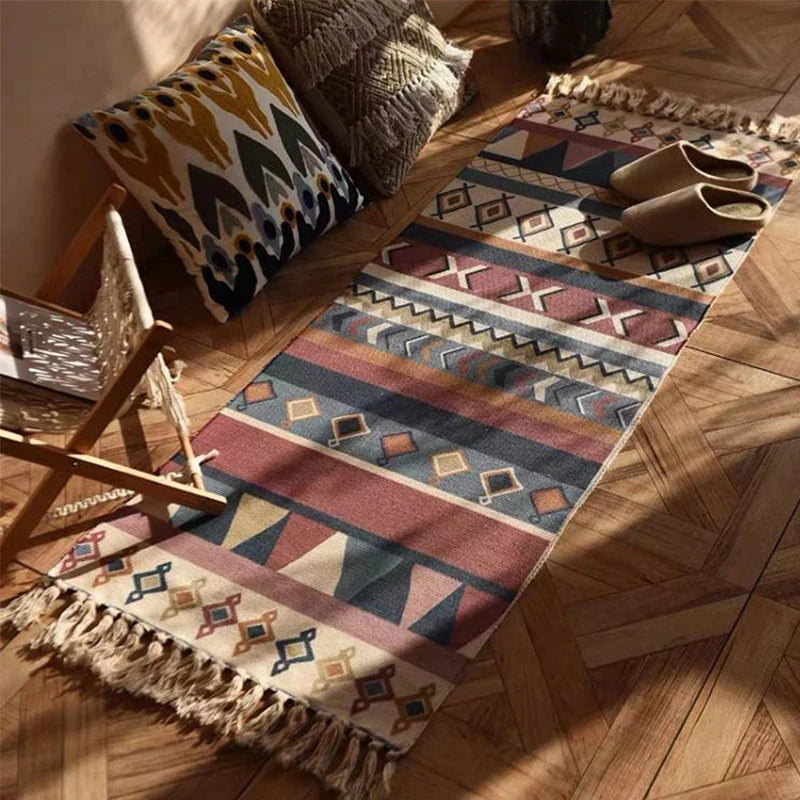 Linen Plaid Carpet Cotton Home Weave Carpets Bohemian Rug Floor Carpet For Living Room Bedroom Home Deocr Foot Pad Beach tapijt