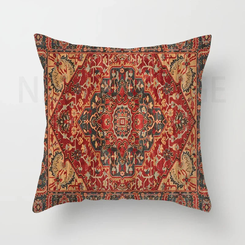 Red Moroccan ethnic style short plush pillowcase sofa cushion cover