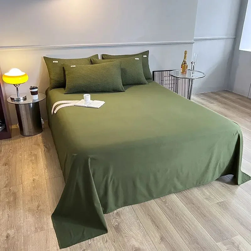 Bedding Set Cotton Waffle Olive Green Quilt Cover Bed Sheet