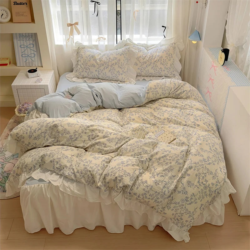 Korean Style Bedding Set with Pillowcase bed sheet Full Size Bed Linen Duvet Cover Set