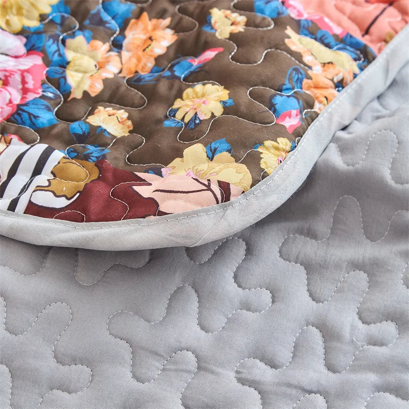 Quilted Bedspread Set,Soft Microfibe Bed Cover+Pillowcase,American Flower Patchwork,Mattress Topper Sheet King cama solteiro