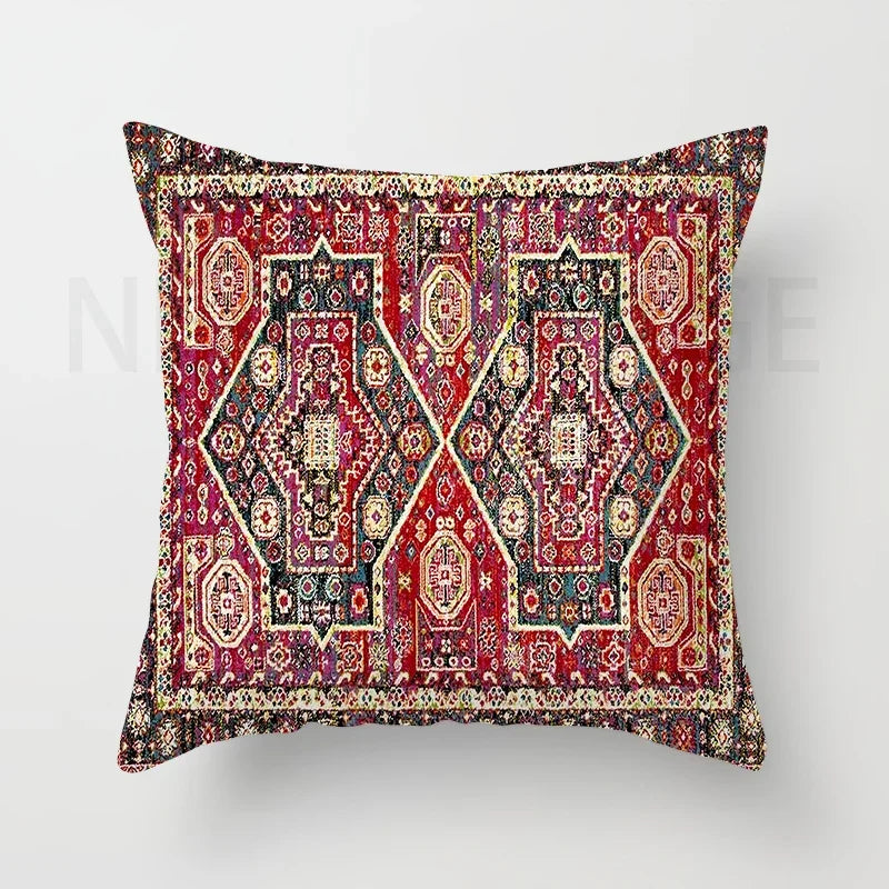 Red Moroccan ethnic style short plush pillowcase sofa cushion cover