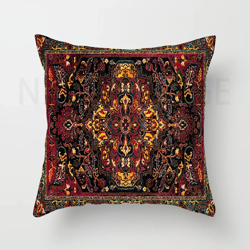 Red Moroccan ethnic style short plush pillowcase sofa cushion cover