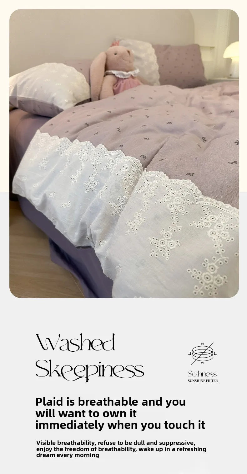 French Cotton Muslin Bedding Set Washed Double Layer Duvet Cover Bed Linen Summer Breathable Sheets Cozy Skin Friendly