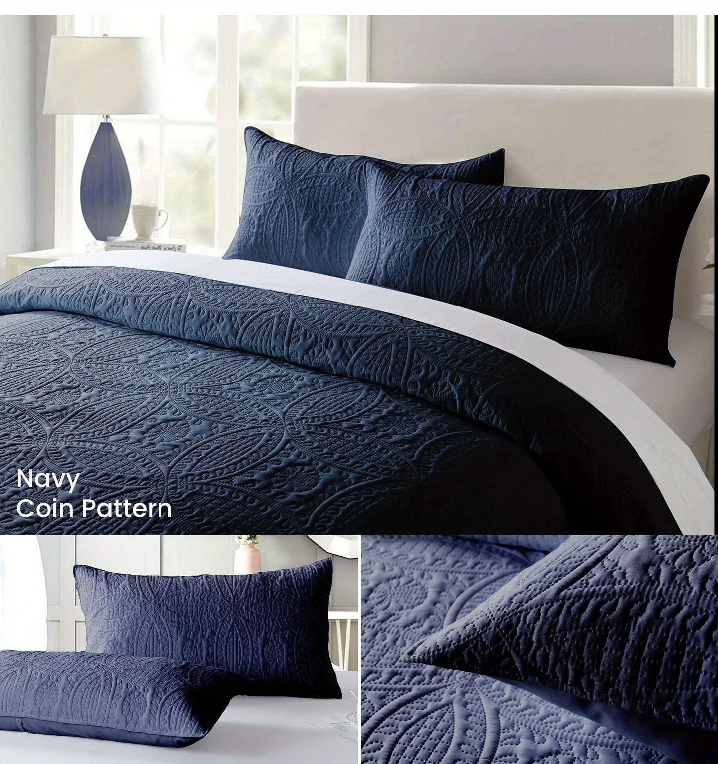 Cherryarn 2/3 Piece Piece Quilt Bedding Set, Lightweight Soft Quilt Bedspread Coverlet with Pillow Shams,Coin Pattern Quilt