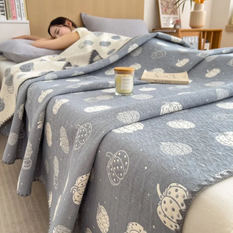 New cotton three-layer yarn towel quilt pure cotton office lunch break blanket sofa cover blanket shawl blanket Xia Liang quilt