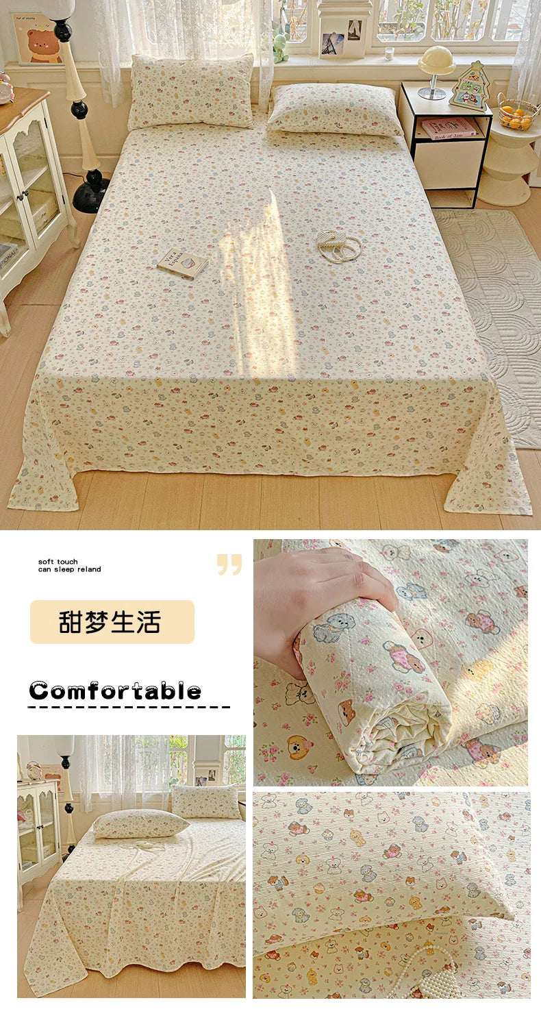 Bed Sheet High Quality Twin Double Queen King Bed Cover Sheets Pure Cotton Single Size Kids Bed Linen