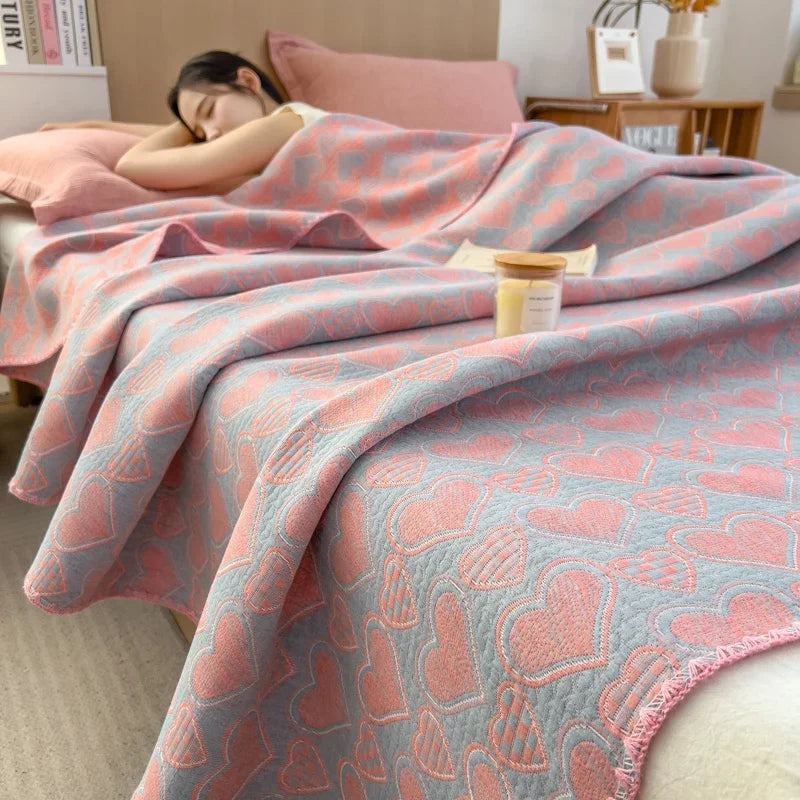 New cotton three-layer yarn towel quilt pure cotton office lunch break blanket sofa cover blanket shawl blanket Xia Liang quilt