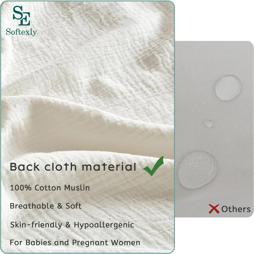 Queen Size 100% Cotton Washed Muslin Duvet Cover Set, Ultra Soft Linen 3-Piece Bedding Ensemble