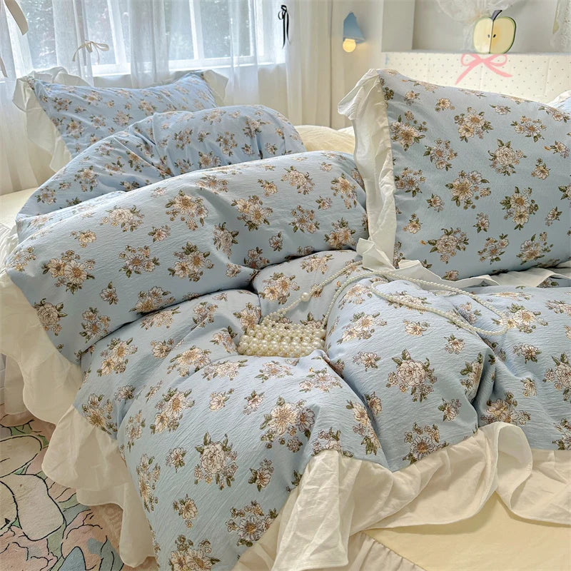 Korean Style Bedding Set with Pillowcase bed sheet Full Size Bed Linen Duvet Cover Set