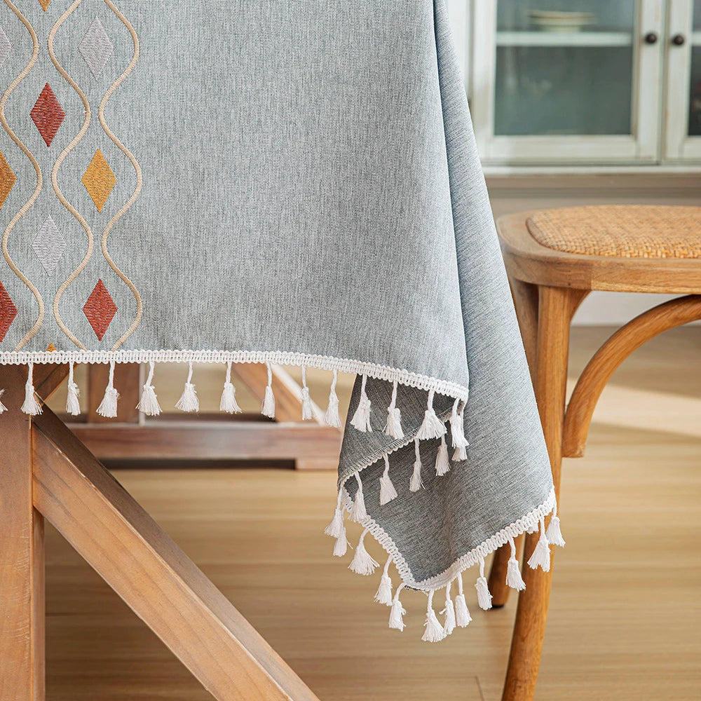 Rustic Embroidery Tablecloths Cotton Linen Coffee Leaves Pattern Rectangle Waterproof Table Covers for Kitchen Living Room Decor