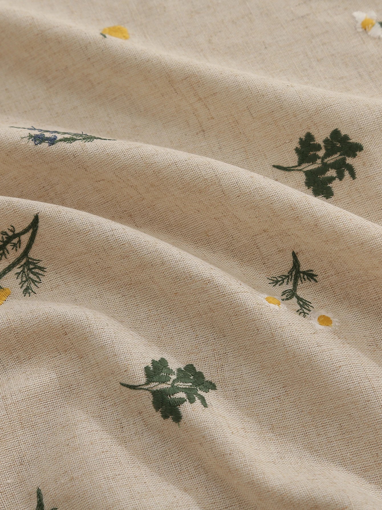 Linen Tablecloth with Embroidered Ear of Wheat  for Kitchen Living Room Dining Table Festive Gathering Table Decor