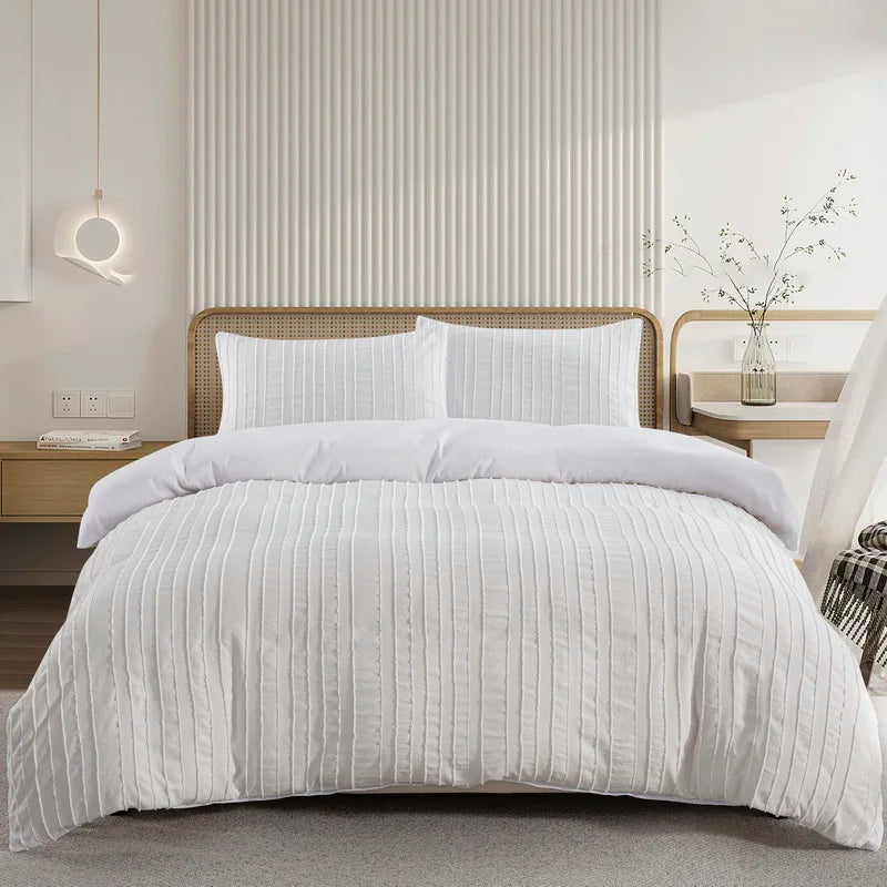 Beige Duvet Cover, Boho Tufted Microfiber Bedding Set.