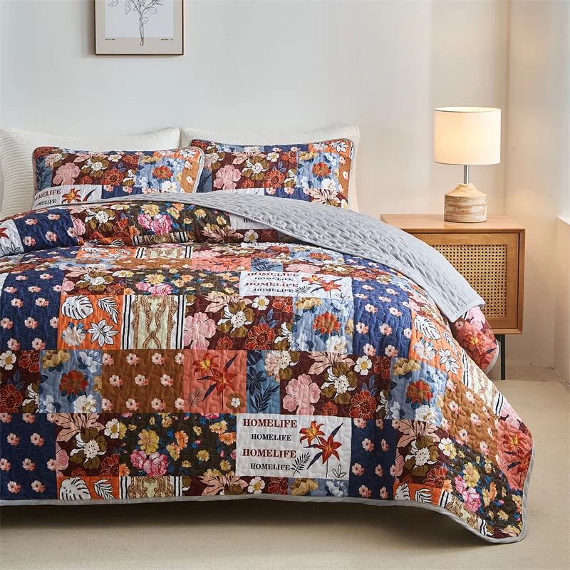Quilted Bedspread Set,Soft Microfibe Bed Cover+Pillowcase,American Flower Patchwork,Mattress Topper Sheet King cama solteiro