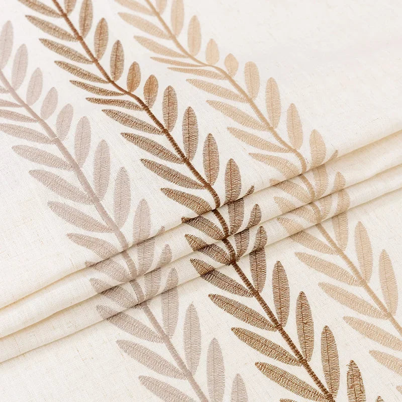 Rustic Embroidery Tablecloths Cotton Linen Coffee Leaves Pattern Rectangle Waterproof Table Covers for Kitchen Living Room Decor