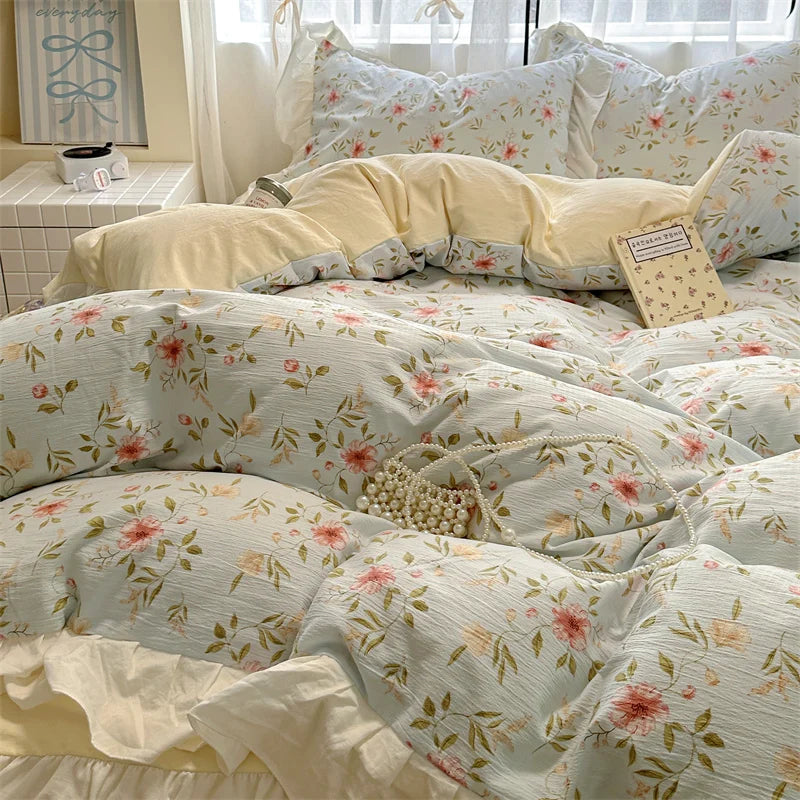 Korean Style Bedding Set with Pillowcase bed sheet Full Size Bed Linen Duvet Cover Set