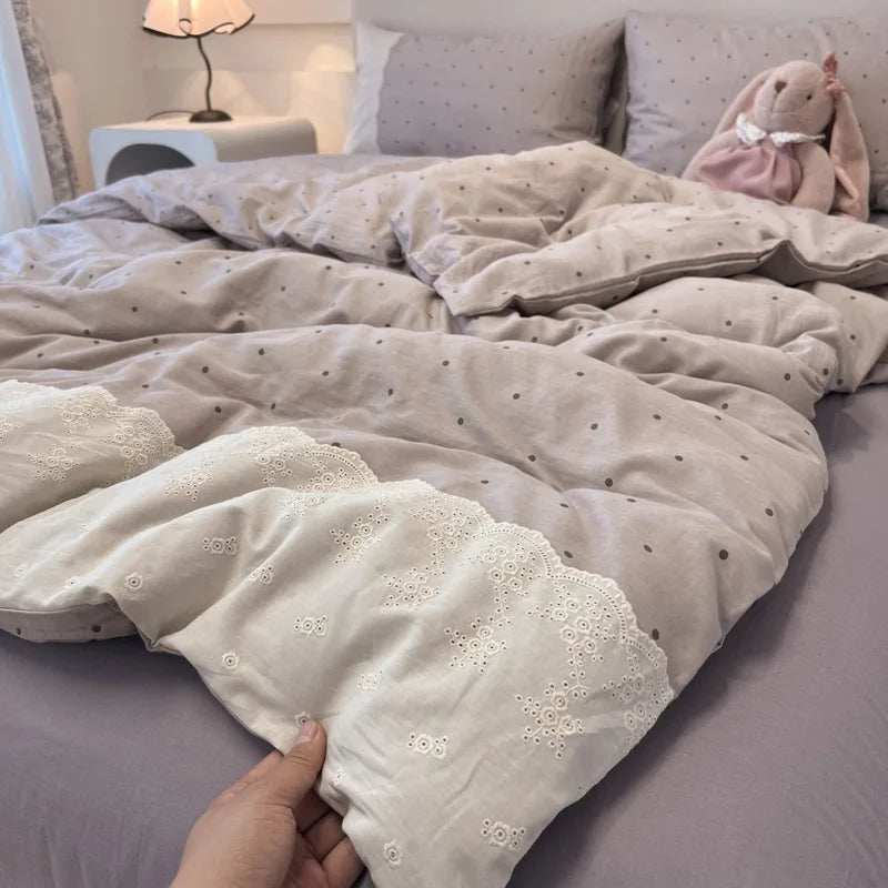 French Cotton Muslin Bedding Set Washed Double Layer Duvet Cover Bed Linen Summer Breathable Sheets Cozy Skin Friendly