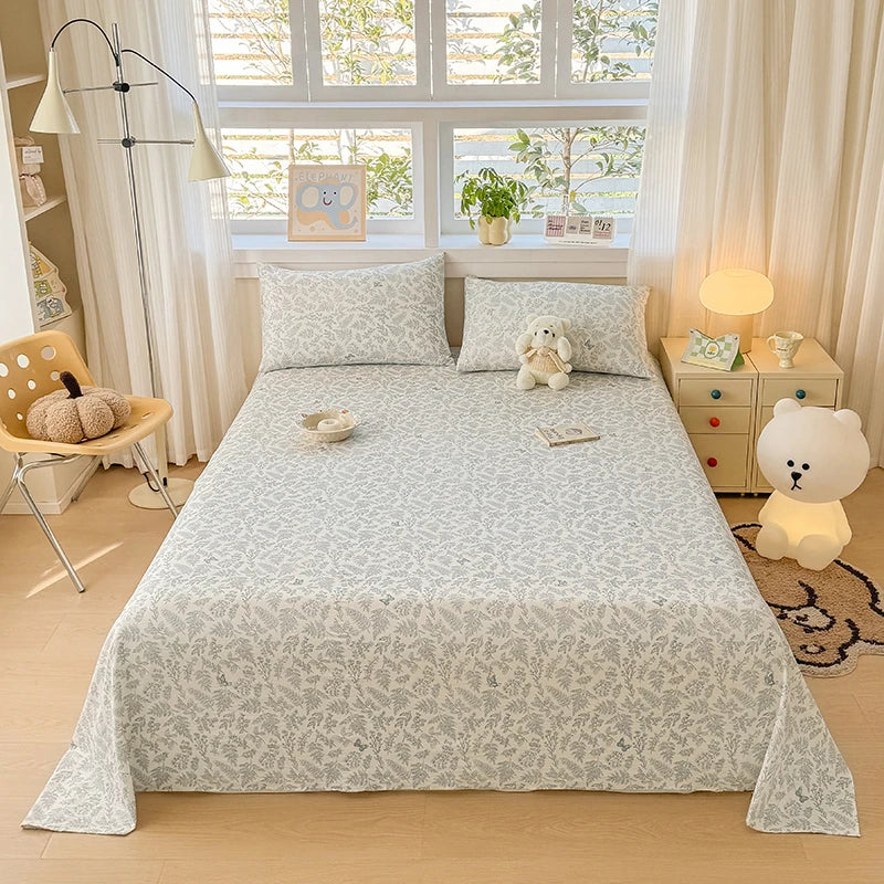 Double-Layer Weave Ultra-Soft Breathable Bed Flat Sheet 1Pc (No Pillowcase) Home Bed Linen Sheet Bedsheets for Single/Couple