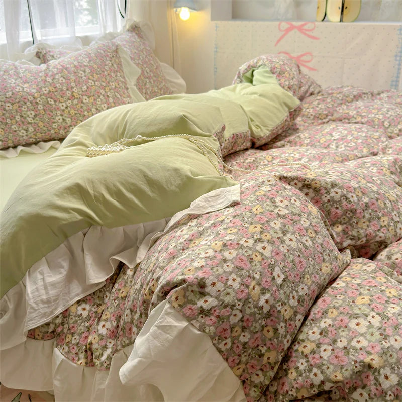 Korean Style Bedding Set with Pillowcase bed sheet Full Size Bed Linen Duvet Cover Set