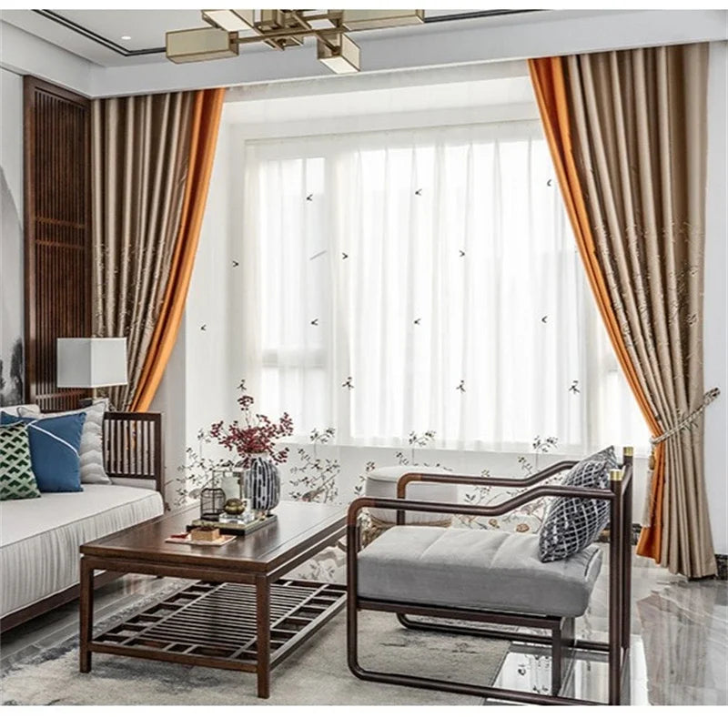 Embroidered Blackout Curtain For Living Room