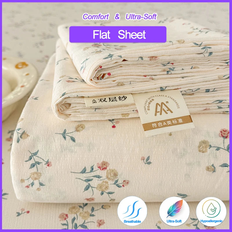 Double-Layer Weave Ultra-Soft Breathable Bed Flat Sheet 1Pc (No Pillowcase) Home Bed Linen Sheet Bedsheets for Single/Couple