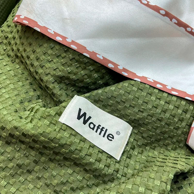 Bedding Set Cotton Waffle Olive Green Quilt Cover Bed Sheet