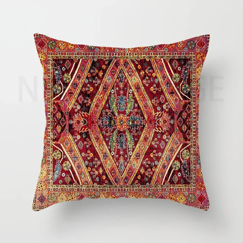 Red Moroccan ethnic style short plush pillowcase sofa cushion cover