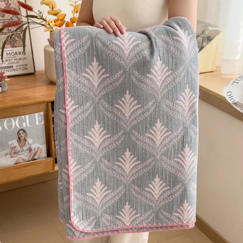 New cotton three-layer yarn towel quilt pure cotton office lunch break blanket sofa cover blanket shawl blanket Xia Liang quilt