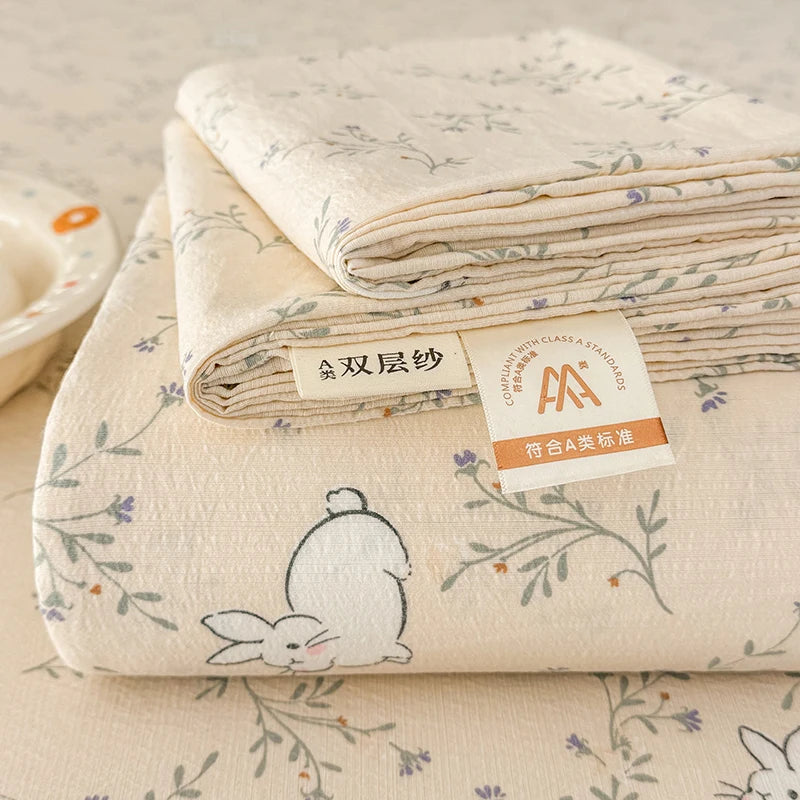 Double-Layer Weave Ultra-Soft Breathable Bed Flat Sheet 1Pc (No Pillowcase) Home Bed Linen Sheet Bedsheets for Single/Couple