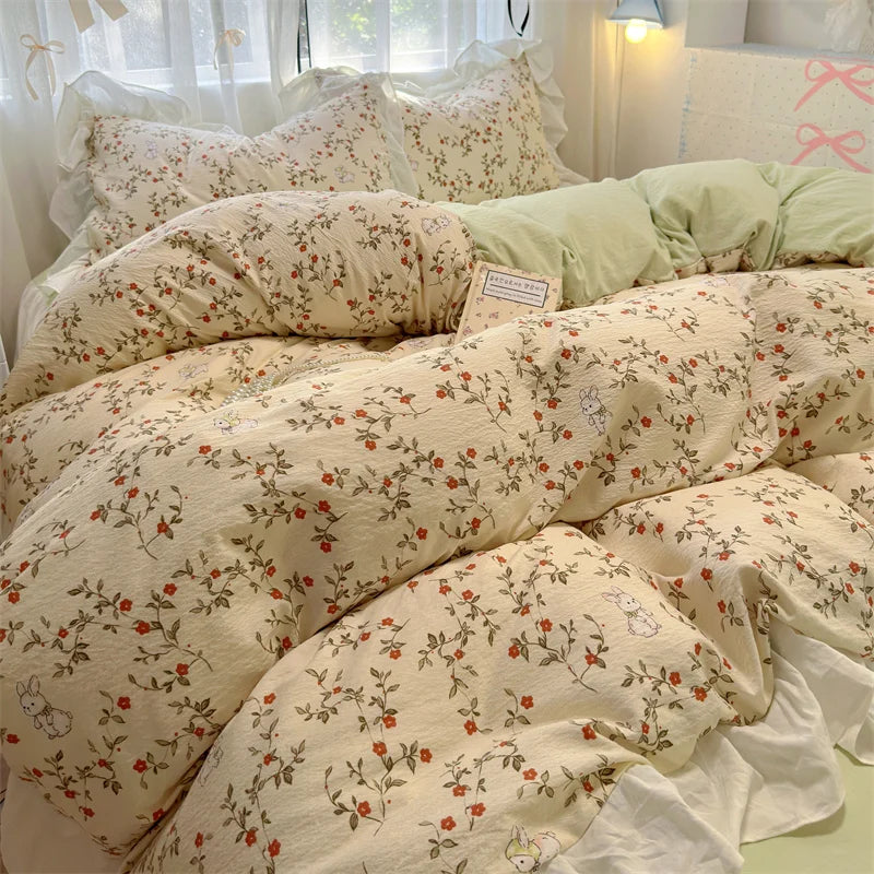 Korean Style Bedding Set with Pillowcase bed sheet Full Size Bed Linen Duvet Cover Set