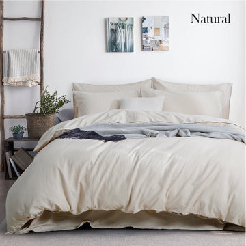 NNEDSZ luxurious linen cotton quilt cover set king natural-0